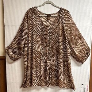 Multiples Ladies Brown Animal Print Tunic W/Buttons & Attached Camisole Size 2X